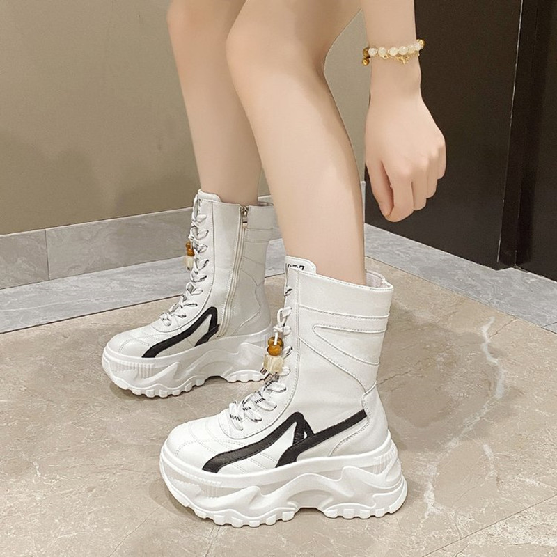 신상 여성 8CM 청키 미드-캘프 부츠 2025 가을  - Motorcycle Chain 리뷰 및 가격